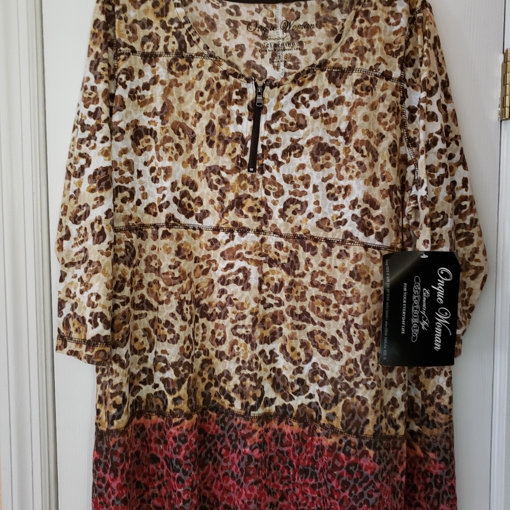 Onque Woman's 1X  Animal Print Blouse